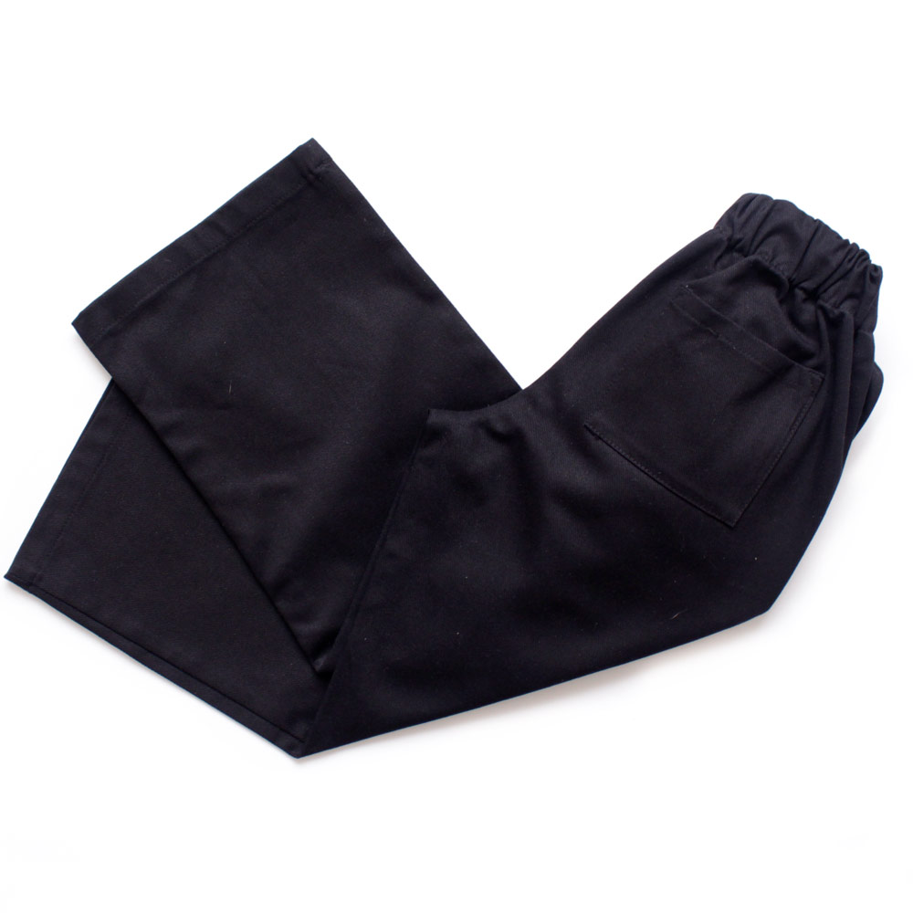 childrens chef costume trousers in sustainable black cotton twill