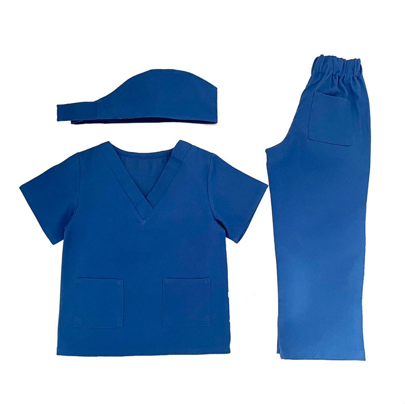 children's doctors scrubs set made with sustainable cotton in blue. costume for doctor and vet pretend play